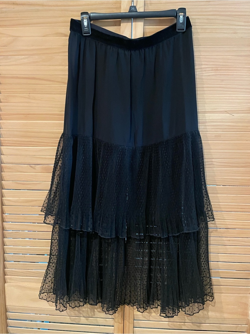 Zara Black Tiered Dotted Mesh long Skirt